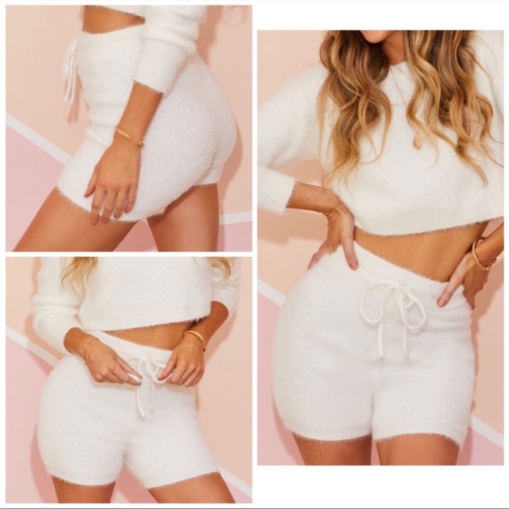 Fuzzy high waisted off white shorts.  NWT